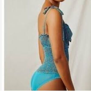 Free People Bardot Bodysuit in ditsy Floral print Red/Blue Size XS